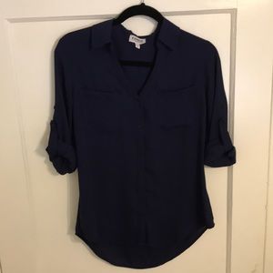 Blue button down blouse by Express